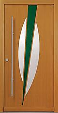 Holztür mit grünem Farbkeil