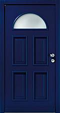 Blaue Tür mit Lichtausschnitt als Halbkreis